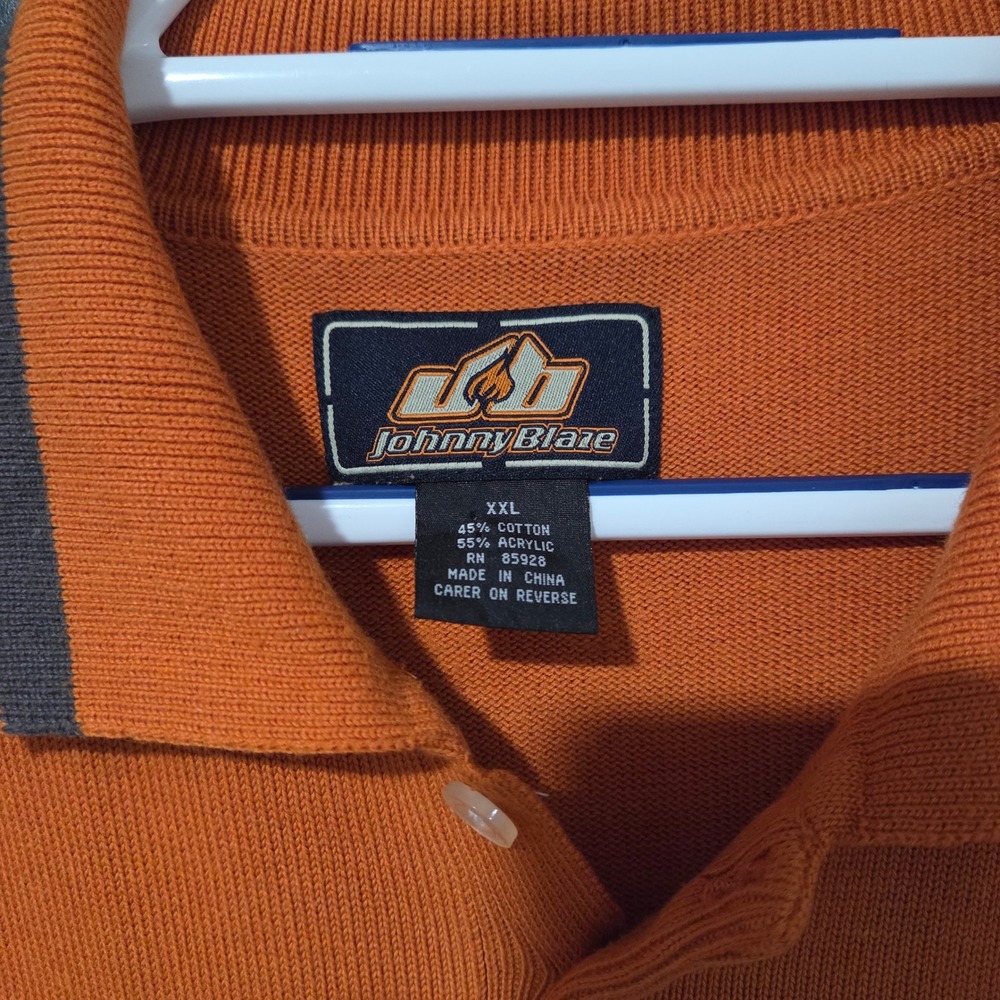 Johnny Blaze XXL Long Sleeve Polo Shirt Orange Gray Embroidered Logo Knit Top - Picture 2 of 9